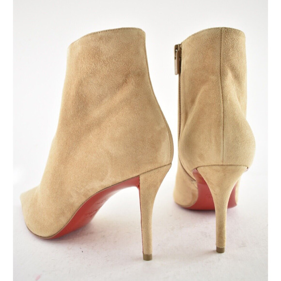 Christian Louboutin So Apostropha Booty 80 Beige Suede Short Ankle Heel Boot 40 - Picture 15 of 16